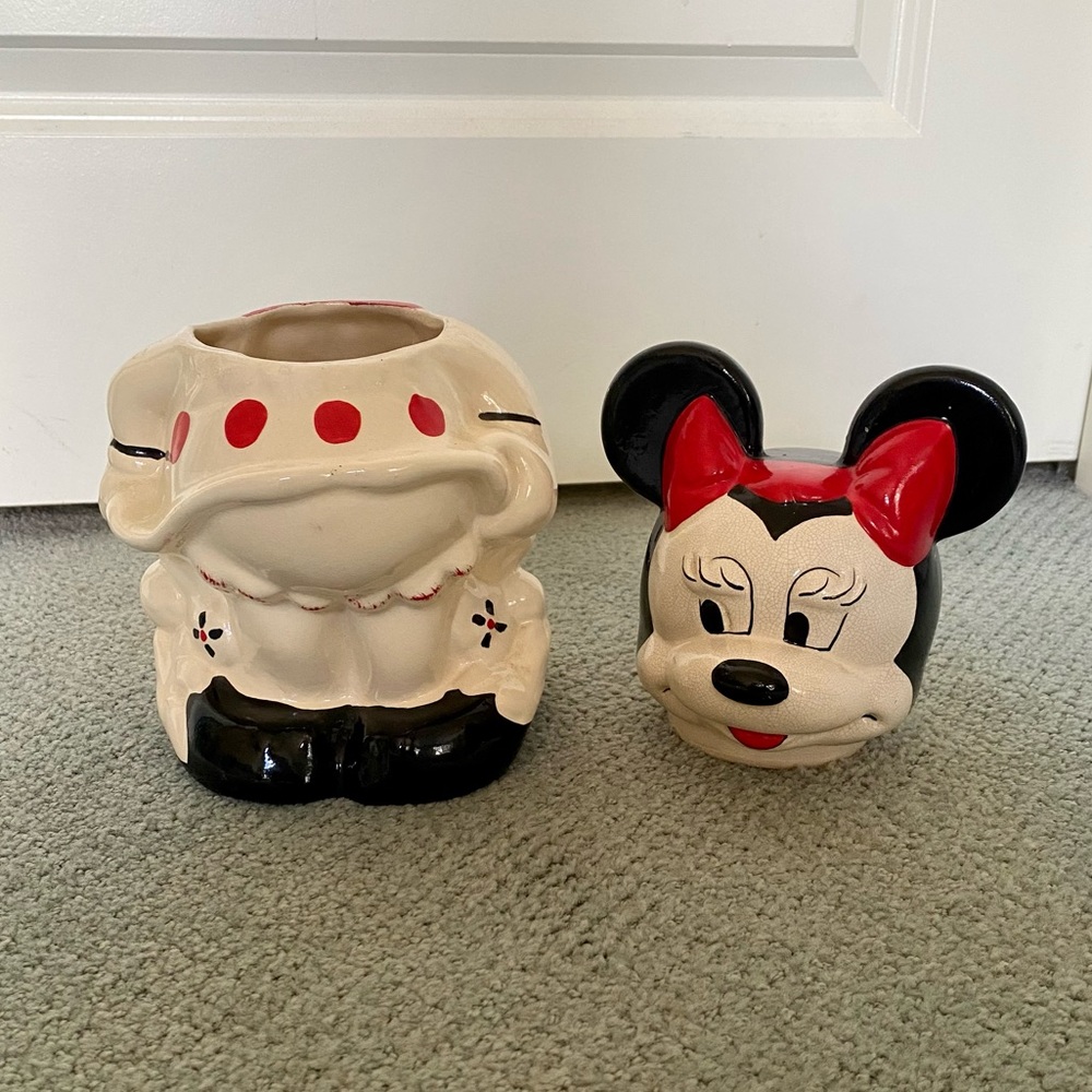VINTAGE WALT DISNEY TURNABOUT 4in1 MICKEY & MINNIE CERAMIC COOKIE JAR! - Picture 5 of 8